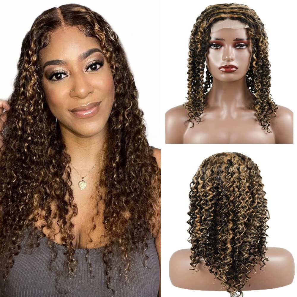 Highlight Blonde Lace Front Wigs Human Hair P1B/27 Colored Wigs For Black Women 4x1 HD Lace Closure Wig Virgin Hair 20'' Kinky Curly P1B/27 Honey Blonde Colored Wig 150% Density Per Plucked