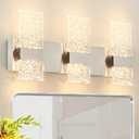 Modern Brushed Nickel 3 Lights Bathroom Vanity Light, Eleglant Nickel LED Bathroom Light Fixtures over Mirror, Dimmable Acrylic Shade Wall Lighting Fixtures, Hardwired Wall Light(H9.25in, L21.26in)