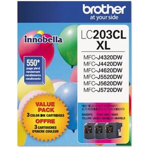 Brother High Yield XL 3 Pack - 3 Count, Multicolored, Black, Cyan, Magenta, Yellow Ink Cartridges, Compatible with Printers, OEM Compatibility, Refillable, High Yield