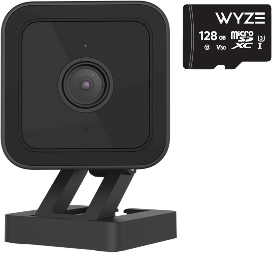 Cam v3 w 128GB SD Card, 1080p Plug-in Smart Security Camera, Color Night Vision, Motion Detection, 2-Way Audio, Compatible with Alexa, Google Assistant, Indoor/Outdoor, Wired, Black