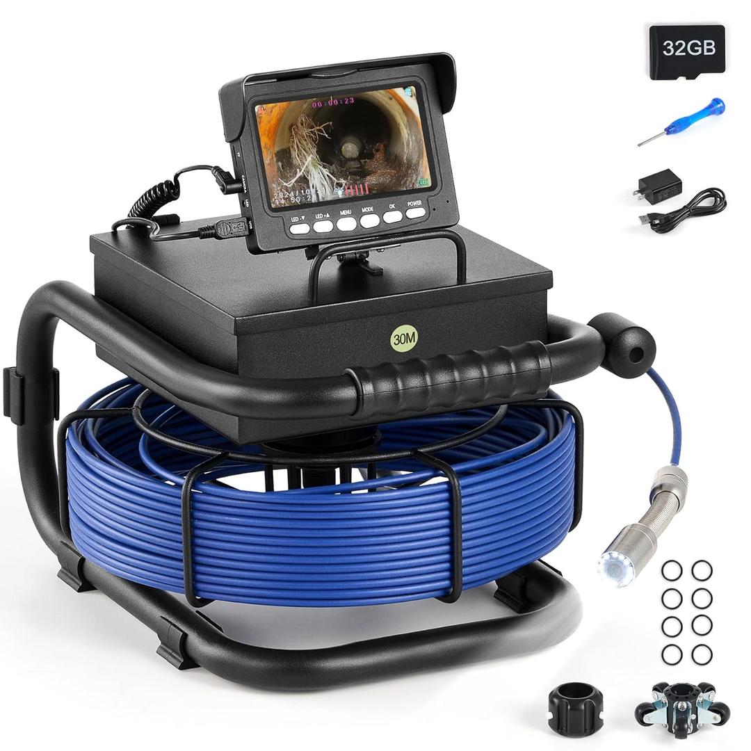 ZELCAN Sewer Camera, Drain Camera 100FT with 4.3 in. LCD Screen, Waterproof IP68 Borescope Plumbing with 12 LED Lights with 5300mAh Battery DVR Recorder, Included 32GB Card
