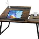 Laptop Desk for Bed, Laptops Bed Tray Desk with 5 Different Angles, Foldable Laptop Bed Table with USB Charge Port and Cup Holder for Writing Working (Rustic Brown)