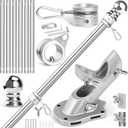 Anovo Flag Pole Kit- Stainless Steel 7 FT Flag Poles with1 Inch Metal 360 Rotating Flag Pole Rings Clip, Two-Position Flag Pole Holder Brackets Mounting for Outside House Outdoor Porch(7 FT - Sliver)