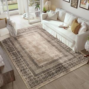 NICETOWN 5x8 Area Rug, Ultra- Thin Brown Oriental Washable Rug for Living Room, 5'x 8' Carpet for Bedroom, Non-Slip Stain Resistant Foldable Large Carpet Pet & Kids Friendly for Dining Room