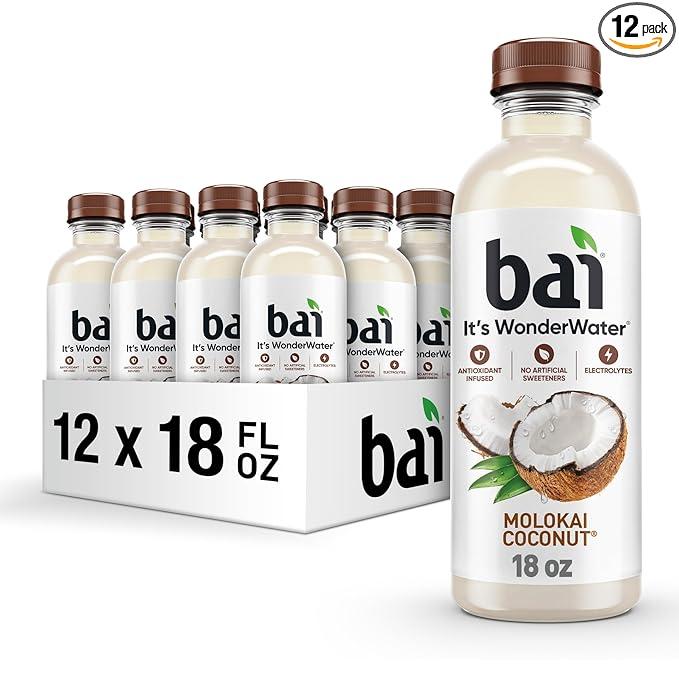 Bai Antioxidant Infused Water Beverage, Molokai Coconut, with Vitamin C and No Artificial Sweeteners, 18 Fluid Ounce Bottle, 12 Pack, Best By June 12, 2028