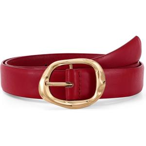 Women Leather Belt for Jeans Pants Ladies Casual Waist Belt Fashion Women Belt with Gold Buckle (Suit for waist size 38"-42", Burgundy)