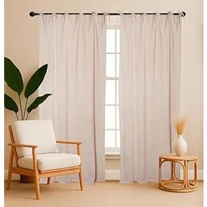 Natural Solid 84 Inch Length Curtains Farmhouse Linen Solid Light Filtering Slub Linen Valance Curtain Window Pair Drape with Tie Top 2 Panels Set 84 x 40 Each