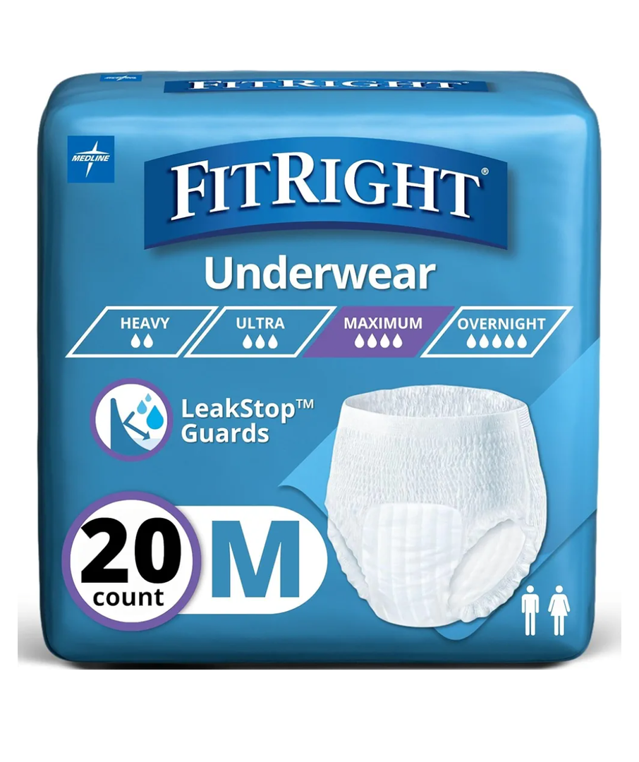 Medline Protection Plus Disposable Protective Incontinence Underwear, Medium, 28 to 40" (Pack of 20