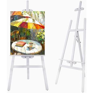 Falling in Art Easel Stand for Painting, Adjustable Wooden Easels for Painting Canvas Up to 42", Folding Art Easel for Drawing, Wedding Sign and Poster, Suitable for Kids and Adults(White)