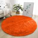 Soft Fluffy Round Area Rug, Cozy Plush Shaggy Circle Carpet for Living Room Bedroom Home Decor Orange 5.2 Feet