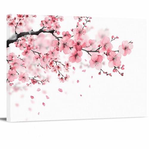 Pink Blossom Canvas Print Wall Art - Pink and White Floral Cherry Flower Branches - Wall Decor Modern Artwork Paintings Pictures for Living Room Stretched and Framed Ready to Hang - 24" x 36"
