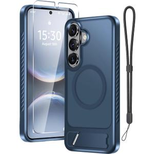 for Samsung Galaxy S26 Case with Screen Protector+Lanyard Wrist Strap,Magnetic Translucent Matte Rugged Slim Phone Cover Built in Invisible Kickstand [Fit for MagSafe],2026 Navy Blue