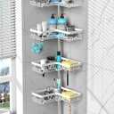 DAOYA Corner Shower Caddy Tension Pole, 4Tier Adjustable Corner Shower Caddy with Soap Dish & Razor Holder, Stainless Steel Tension Pole Shelf Fits Bathtub & Floor 25114.2 inches(Offwhite)