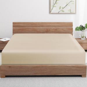 Bamboo Viscose Cooling Fitted Sheet Queen Size Only, 400 Thread Count, 16" Deep Pocket Cooling Bottom Sheets for Hot Sleeper, Silky Soft Breathable (Queen, Beige