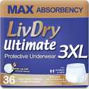 LivDry Ultimate 3XL Adult Incontinence Underwear, Max Absorbent Diapers for Women and Men, XXXL 72 -92" Waist, Leak Proof Cuff, XXX-Large, 36 Count