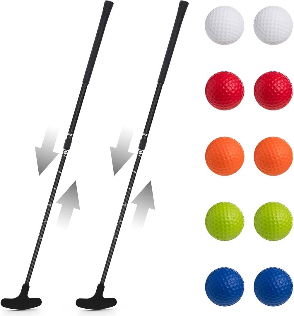 Lenwen 2 Pcs Golf Putter for Men Women Adjustable Length Two Way Putter Right or Left Handed Golfers Mini Golf Club with Practice Balls for Adults (Black)
