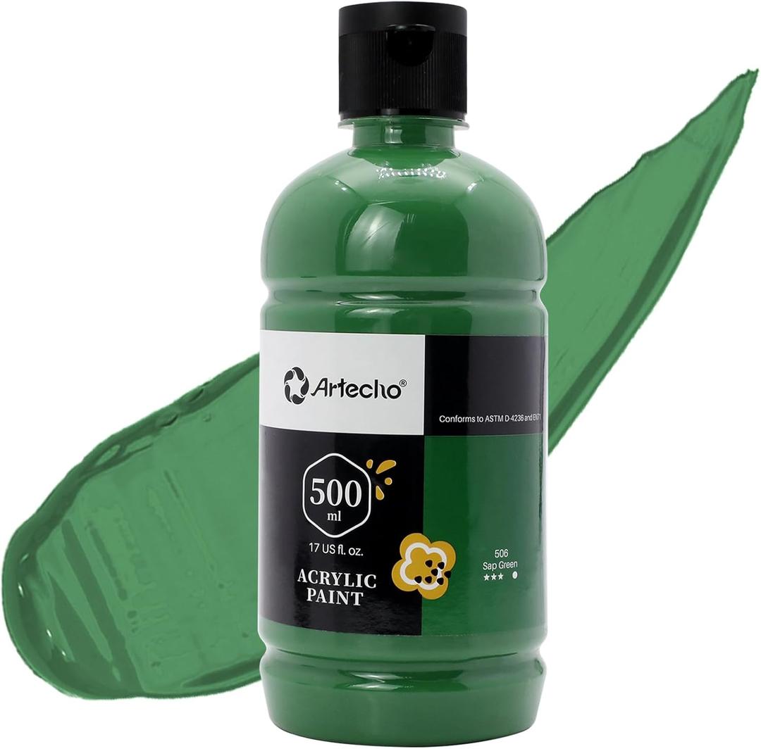 Artecho Sap Green Acrylic Paint Large Bottle 500ml / 17oz, Sap Green Craft Paint for Canvas, Rocks, Wood, Fabric, Ceramic, Non Toxic