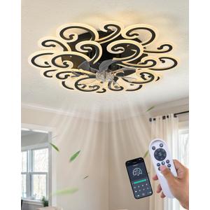 Modern LED Ceiling Light with Decorative Swirl Design, Energy-Efficient Ceiling Fan Lamp, Stylish Black and White Ceiling Light Fixture for Living Room, Bedroom, or Office