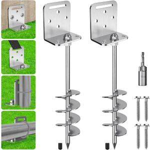 BeneLabel 2/4/6 Pack 18" 24" Ground Anchors Screw in Shed Anchor with L Bracket Trampoline Anchor Spiral Swingset Anchors for Swing Set, Mobile Home, Fence, Playset, Tent, Canopy, Carport