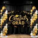 2 Sets Graduation Balloon Column Stand Kit with Congrats Grad Backdrop and 100 Black Gold Balloons Adjustable Balloon Tower Stand with Bases for Floor 2025 School Grad Birthday Party Decor