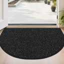 BEQHAUSE Dirt Trapper Door Mat 24" x 36" Half Circle Non-Slip Washable Doormats Entrance Rugs Absorbent Welcome Low Profile Floor Mats for Front Back Door and Entryway, Black