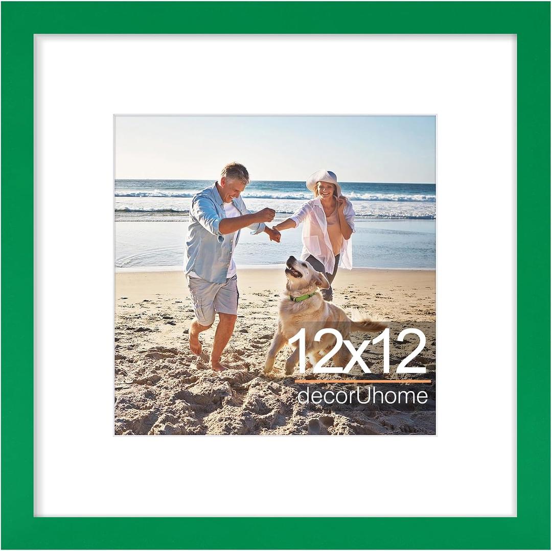 decorUhome 12x12 Picture Frame, Display Pictures 8x8 with Mat or 12x12 without Mat, Wall Mounting Photo Frame, Green, 1 Pack