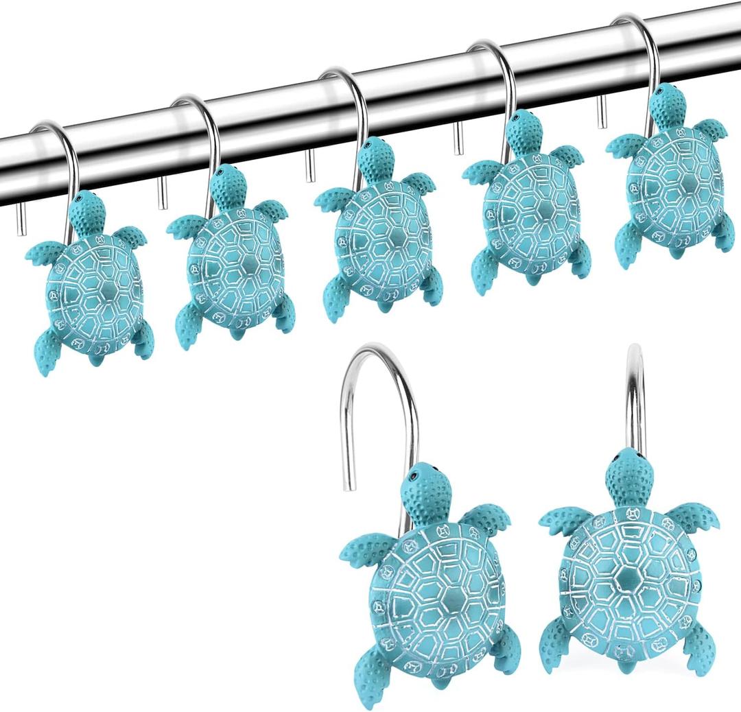 Sea Turtles Shower Curtain Hooks Rings for Bathroom, Metal Shower Curtain Hanger Hooks, Decorative Bath Room Accessories Set,Tropical Beach Fashion Theme Bathroom Decor