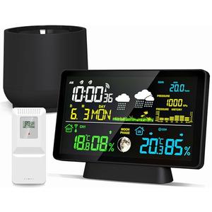 Wireless Rain Gauge and Weather Station, Digital Rain Gauge Outdoor Home Weather Stations with Thermometer, Hygrometer, Atomic Clock, Forecast and Barometer, Weather Station with Rain Gauges