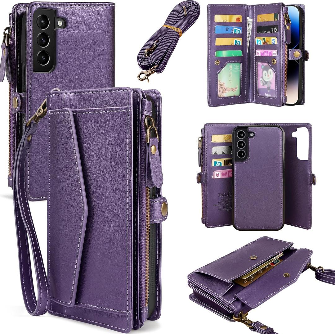for Samsung Galaxy S25 Case Wallet for Women Men, Wireless Charging with RFID Blocking Card Holder, PU Leather Crossbody Strap Detachable Magnetic Phone Shell Purse 5G 6.2", Purple