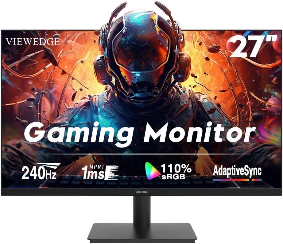 Gaming Monitor 27 inch 240Hz 1ms FHD (1920x1080p) Computer Monitor, 110% sRGB HDR10 HDMI x 2 & DP x 2 Port, Built-in Speakers, Support Freesync and Wall Mount