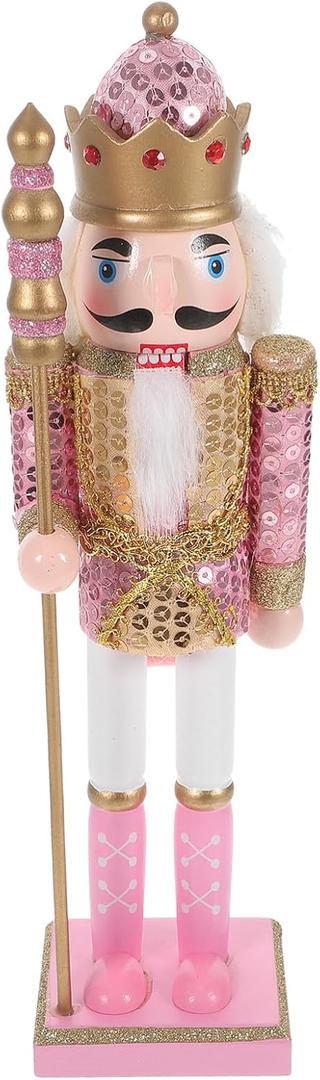 Pink Nutcracker Christmas Decor:12Inch Nutcracker Ornament King Soldier Figures Traditional Wooden Christmas Decorations for Shelves and Tables Tabletop Indoor Collectible Ornament
