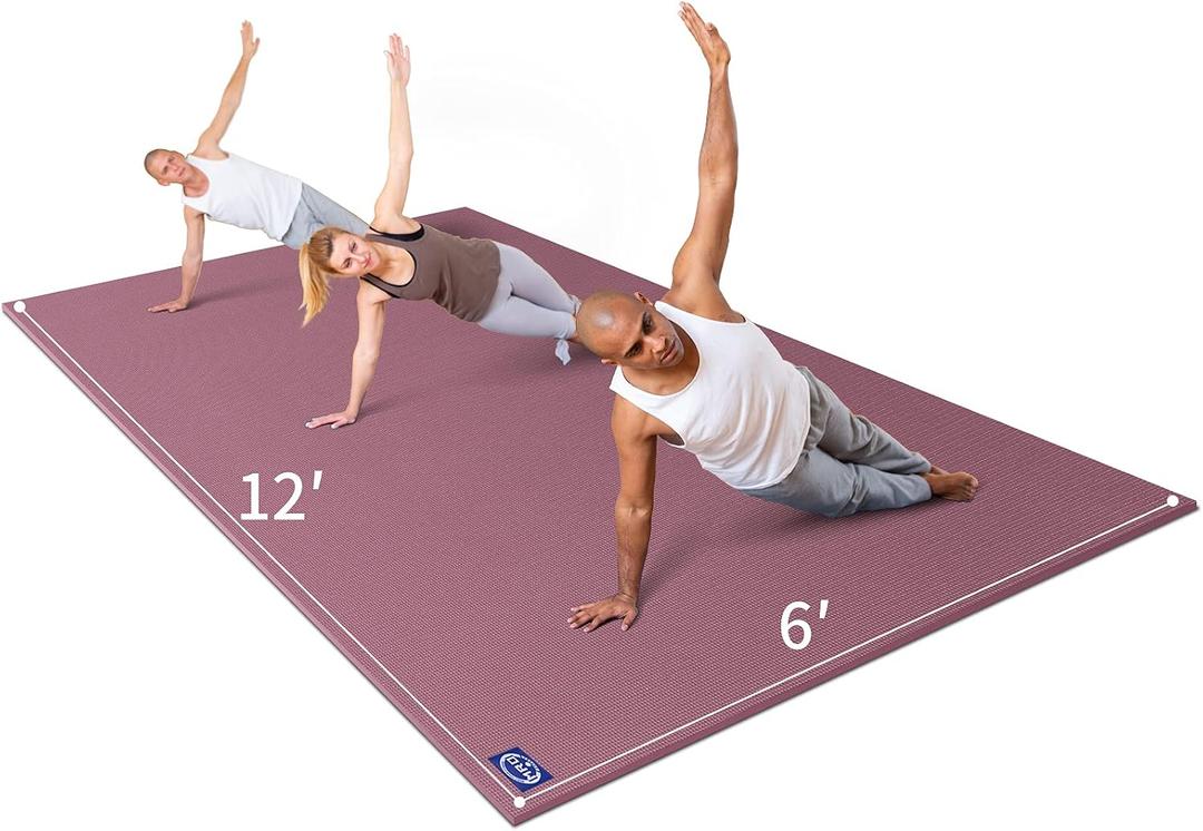 Premium Large Yoga Mat for Home Gym Workout 6'x12'x9mm, Extra Wide and Long Exercise Mats for Double Men and Women, Thick, Non-Slip, Soft for Stretching and Light Cardio on any Floor (Purple)