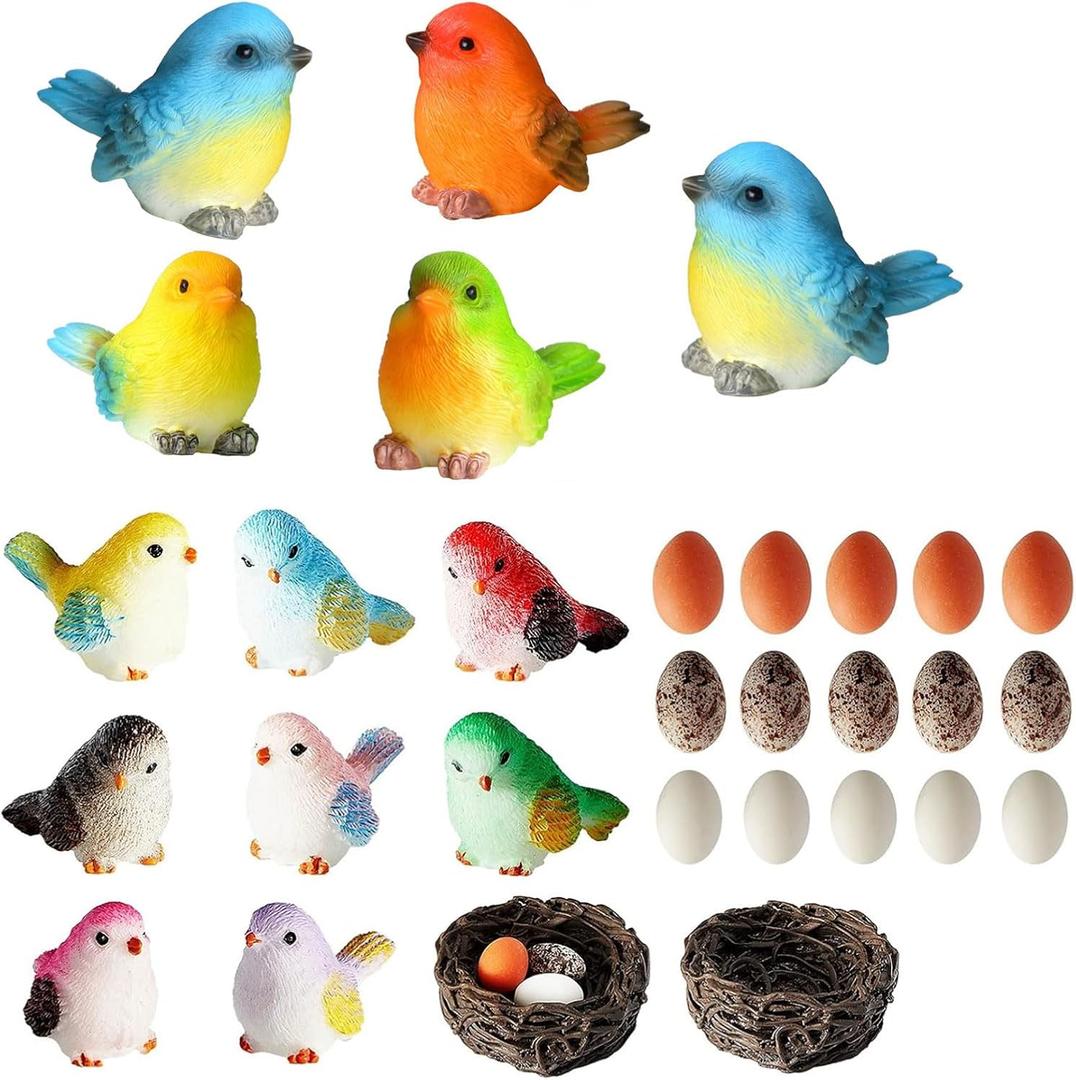Jetec 30 Pieces Garden Accessories Bird Decorative Figurines Miniature Bird Figurines for Garden, Dollhouse Miniature, Cake Topper, Micro Landscape, Yard Bonsai Decal, Home Decoration