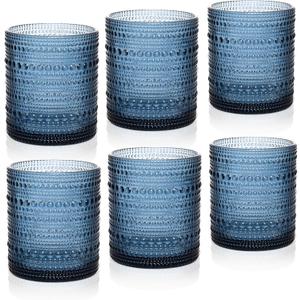 Cocktail Glasses 10 oz Hobnail Drinking Glasses Set of 6, Vintage Glassware, Textured Glass Cups Bubble Glasses Water Glasses Old Fashion Jupiter Glasses Set, Blue