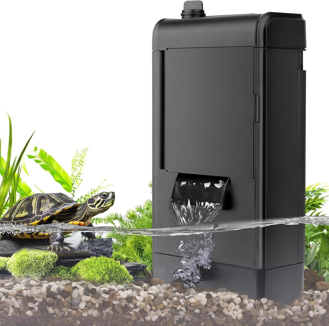hygger Turtle Tank Filter for 5-55gallon Low Water Level Filter with Multifunction Filtration Drainage Adjustable Aquarium Power Filter for Frog Newt Amphibious Reptiles
