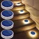 YiLaie LED Solar Deck Lights Outdoor Round Stick on Solar Powered Waterproof, Auto ON/Off Solar Stair Lights for Garden Patio Concrete Pathway Walkway Driveway(4 Pack) (Warm White)