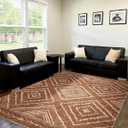 Area Rug 6x9 Rug Machine Washable Non-Slip Low Pile Print Pattern Western Rug for Living Room Bedroom Entryway Tribal Series -Yellowbrown/Cream