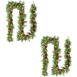 2PCS 9FT Christmas Decorations Cedar Garland, Realistic Soft Pine Wreath, Artificial Green Faux Cedar Pine Garland for Fireplace Mantle Indoor Outdoor Holiday Party Home Decor( 2,9FT)