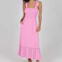 ANRABESS Women Summer Casual Strap Smocked Maxi Flowy Tiered A Line Beach Travel Sundress Wedding Guest Outfits Pink X-Large (Pink, Small)
