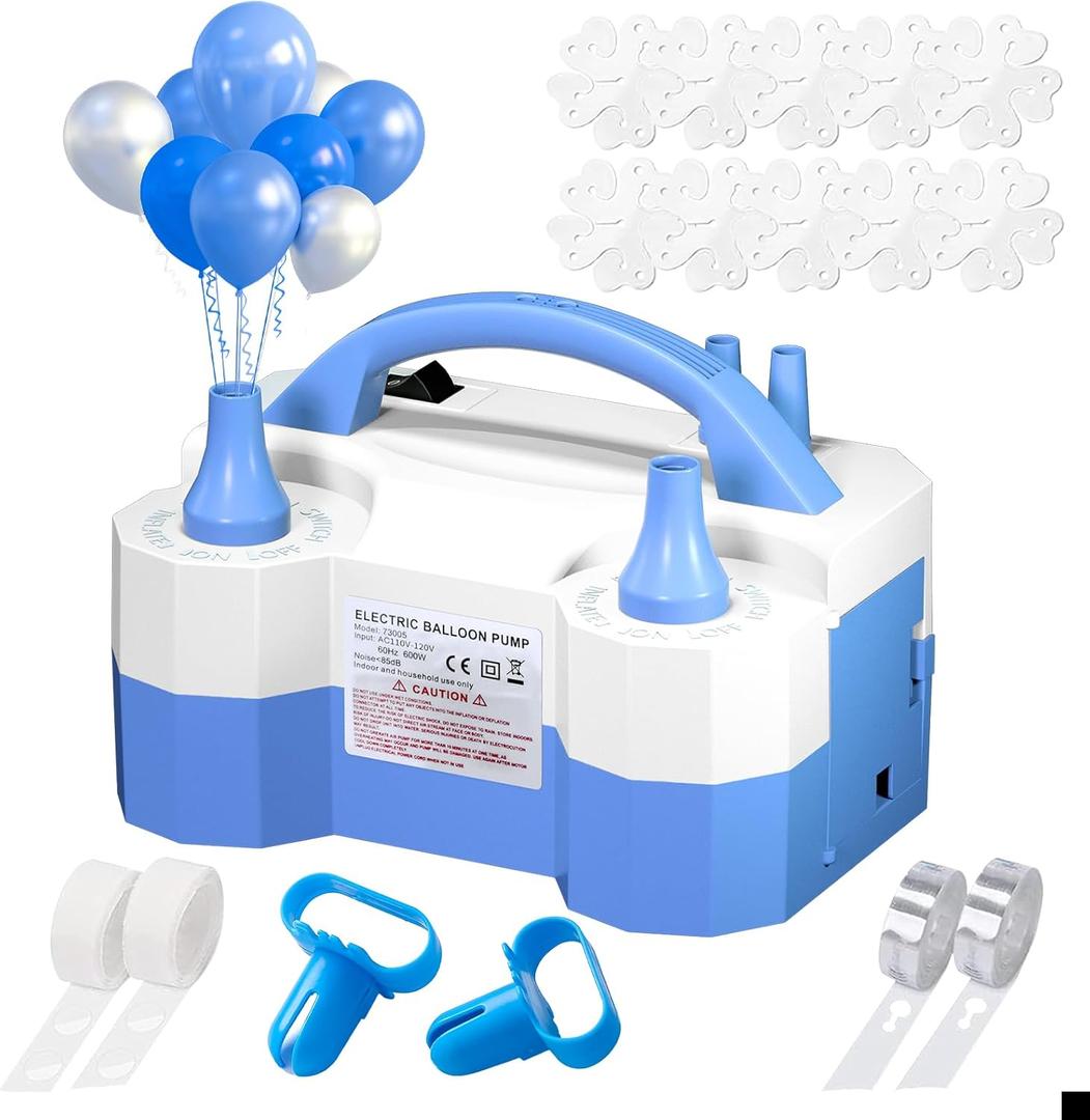 SINBEE Balloon Pump, Balloon Pump Electric, Portable Dual Nozzle Electric Blower Air Pump Inflator for Party Decoration. Faster and Save Time (Blue)