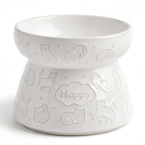 CERMOS Ceramic Raised Cat Bowl, Elevated Tilted Feeder for Neck Fatigue, Anti-Vomiting Design -Dishwasher Mircrowase Safe, Stable and Good Size for Kittens to Adult Cats with 240ml/16oz