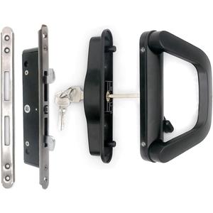 Sliding Patio Door Handle Set with Mortise Lock, Suitable for Sliding Glass Patio Door Thickness from 1.5in to 2in, 4-15/16" Screw Holes, Need to Drill, Reversible Design, Keyed, Black