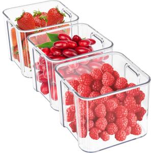MineSign 3 Pack Fridge Organizer Drawer Divider Cube Pull-Out Bins Clear Food Container Refrigerator Storage box Produce Saver for Pantry Kitchen Cabinet