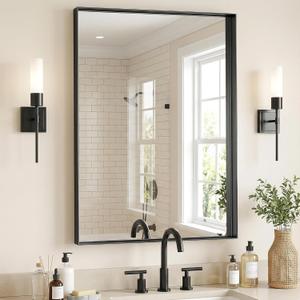 Black Bathroom Mirror 24x36 Inch, Rectangle Mirror with Metal Deep Frame, Wall Mirrors for Over Sink, Vanity, Bedroom, Bathroom, Hangs Horizontally or Vertically