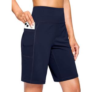G Gradual Women's 7''/9" Bermuda Long Shorts with Pockets High Waisted Athletic Knee Length Shorts for Women Walking (Medium, Navy)