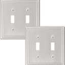 2-Pack Double Toggle Light Switch Cover Plate, Pearls Decorative Dual Switch Plate Covers, Brushed Nickel 2 Gang Metal Wall Plate, Corrosion Resistant