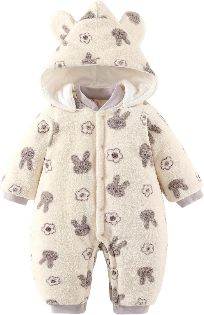 JiAmy Baby Snowsuit Newborn Animal Printed Outfits Infant Baby Fleece Detachable Hat Winter Clothes Jumpsuit