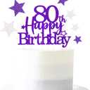6 x Glittery 80th Happy Birthday Cake Topper with Star,Personalised 80 Birthday Cake Toppers Party Decorations Party Supplies for Men Women Purple Silver