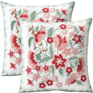 Set of 2 Embroidered Decorative Throw Pillow Covers Couch Square Pillowcases Cushion for Bedroom Sofa Farmhouse Decor 18x18 Inch (Angel Flower)