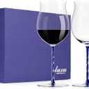 LUXU Wine Glasses(32oz) with Long Blue Stem & Clear Base,Luxury Crystal Red & White Wine Glasses Set of 2, Hand Blown,New World Designed Goblet in Premium Box,Perfect idea for Wine Lovers